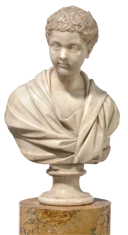 A SCULPTED WHITE MARBLE BUST OF A YOUTH