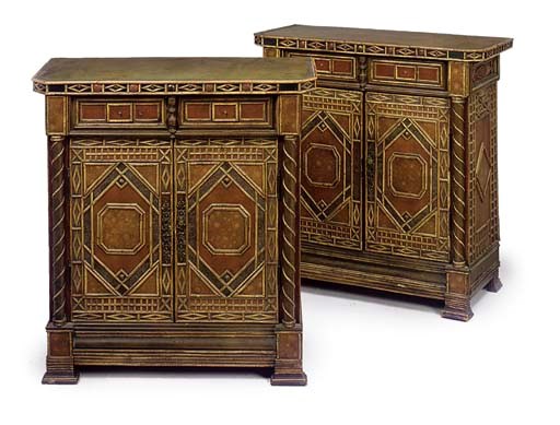 A PAIR OF BAMBOO AND POLYCHROME DECORATED CABINETS