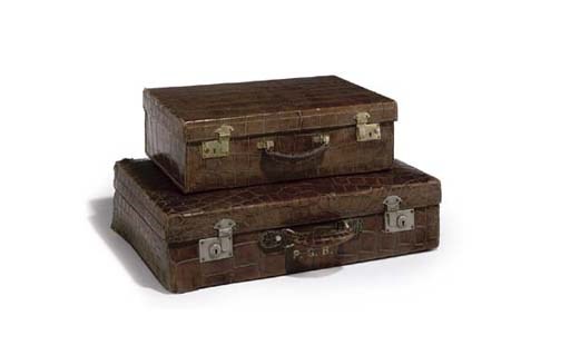 TWO 'CROCODILE SKIN' LEATHER SUITCASES