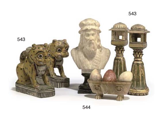 A SET OF FOUR INDIAN POLYCHROME IVORY FINIALS