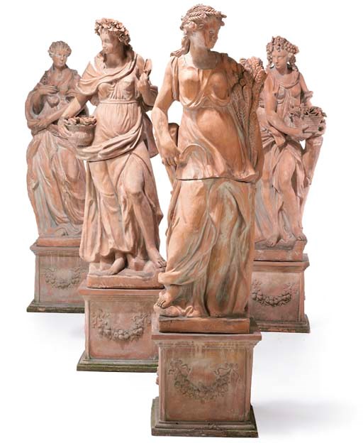 A SET OF FOUR TERRACOTTA FIGURES OF THE SEASONS