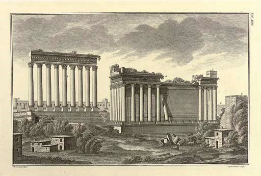 WOOD, Robert. The Ruins of Balbec, otherwise Heliopolis in Coelosyreia. London: 1757. [Bound after:] Les ruines de Palmyre autrment dite Tedmor au Desert. London: A. Millar, 1753.
