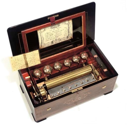 A bells-in-sight musical box playing six airs