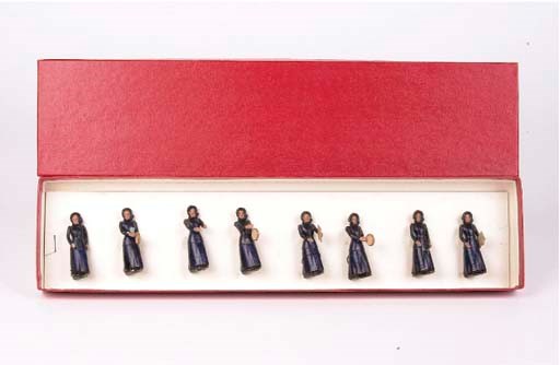 A rare Britains set No 14 Salvation Army Ladies with war cry and tambourines