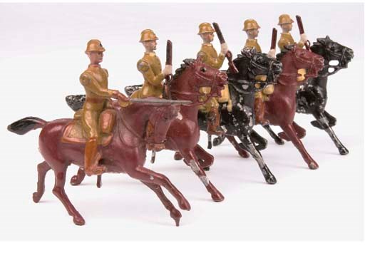 Britains Paris Office Belgian Cavalry in Khaki with steel helmets and Special Paint Finishes