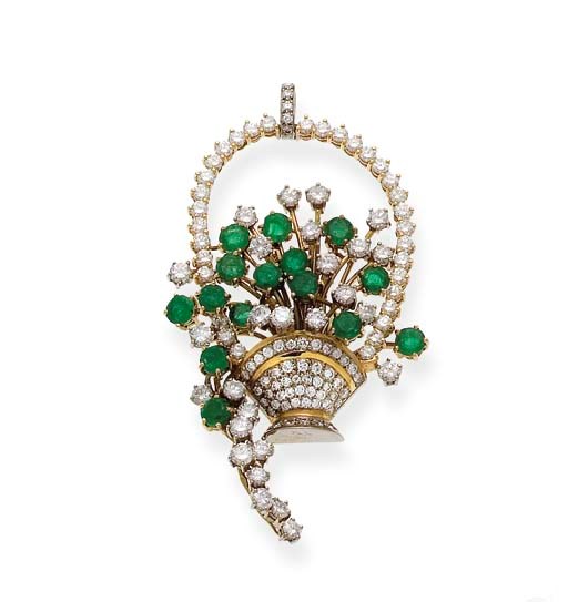 PENDENTIF EMERAUDES ET DIAMANTS