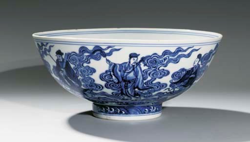 A BLUE AND WHITE 'IMMORTALS' BOWL