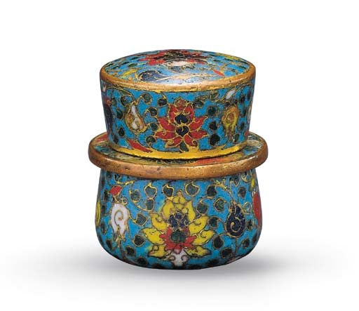 AN UNUSUAL SMALL CLOISONNE ENAMEL APOTHECARY BOX AND COVER