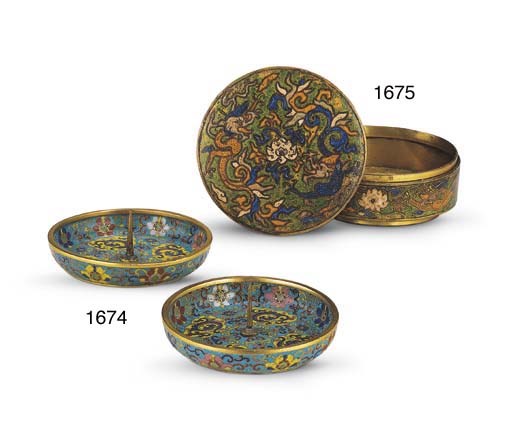 A RARE PAIR OF CLOISONNE ENAMEL PRICKET CANDLESTICKS