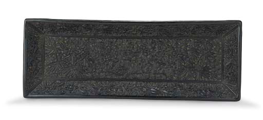 AN EXTREMELY RARE MING BLACK LACQUER RECTANGULAR TRAY