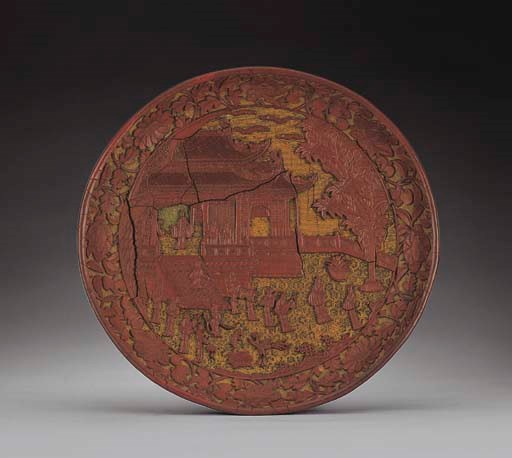 A RARE MING CINNABAR AND YELLOW LACQUER DISH