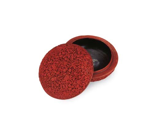 A SMALL CINNABAR LACQUER BOX AND COVER