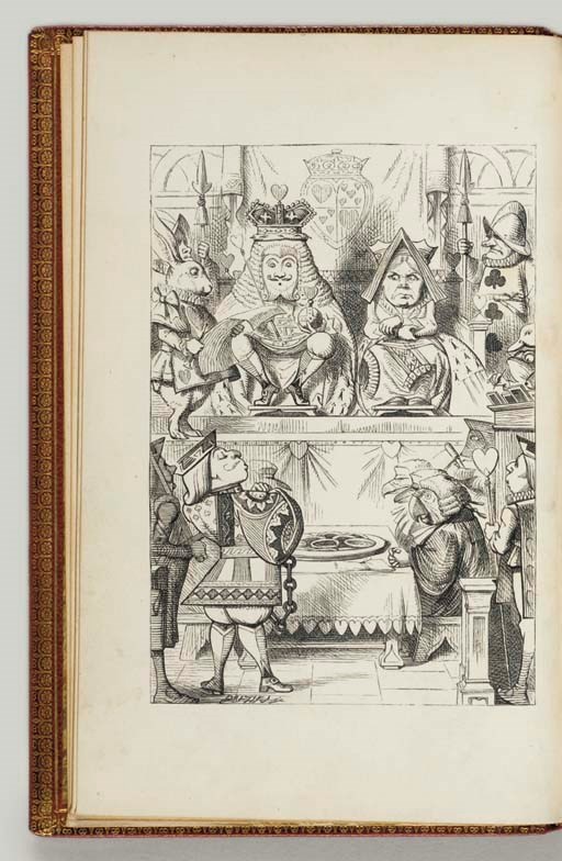 DODGSON, Charles Lutwidge ("Lewis Carroll"). Alice's Adventures in Wonderland. London: Macmillan & Co., 1866. 8o. Half-title. Electrotyped frontispiece, and illustrations from the woodcuts by Dalziel after John Tenniel. Modern red morocco gilt, original cloth covers bound in at end. First Published English Edition, First Issue with inverted "S" in last line of contents. The first edition of 2,000 was recalled by Dodgson, following the unsatisfactory printing of Tenniel's illustrations, and was never offered for public sale. Williams-Madan-Green-Crutch 46.