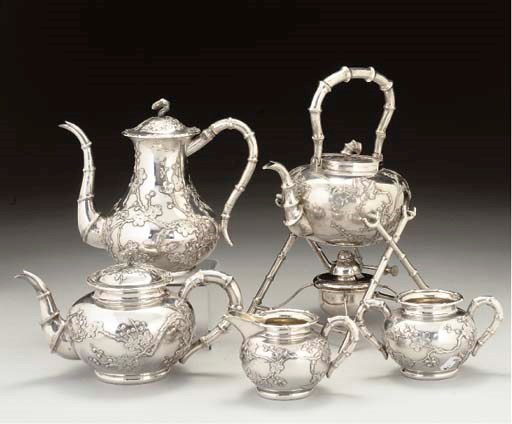 AN EARLY 20TH. CENTURY CHINESE EXPORT 5-PIECE SILVER TEA & COFFEE SERVICE,
