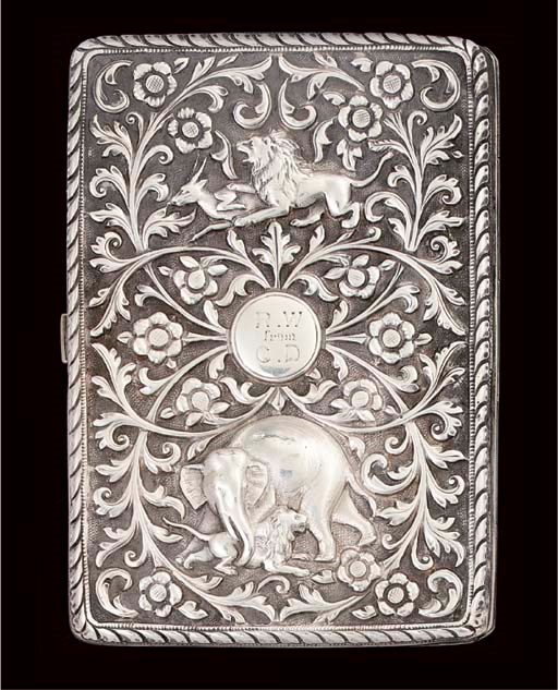 AN INDIAN SILVER CIGARETTE CASE,