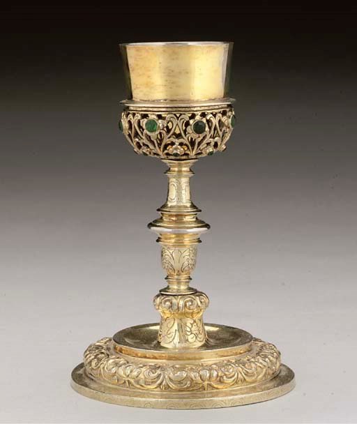A LATE 17TH CENTURY SPANISH SILVER-GILT CHALICE,