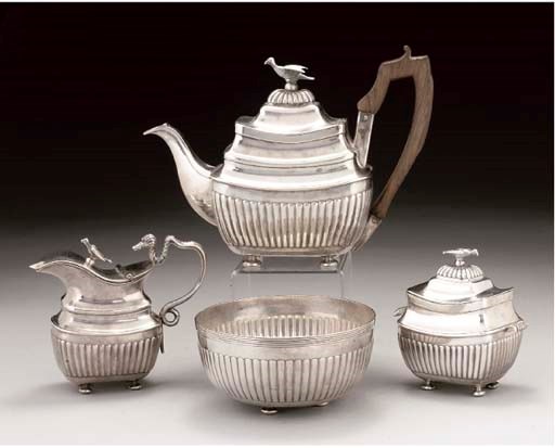 A 19TH CENTURY PORTUGESE 4-PIECE SILVER TEASET,