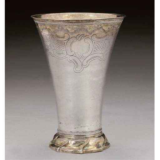 A LARGE 18TH CENTURY SWEDISH PARCEL-GILT SILVER BEAKER,
