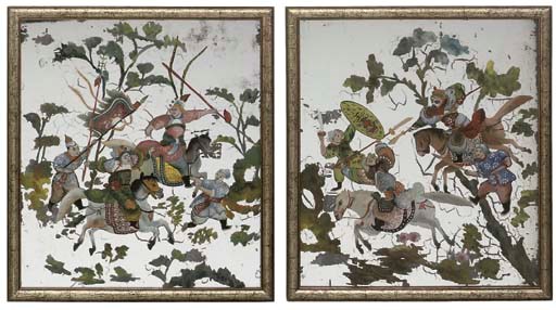 A PAIR OF PAINTED MIRRORS