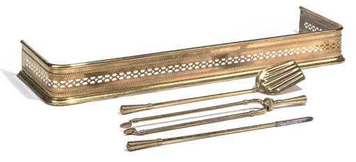 TWO SETS OF THREE BRASS FIRE TOOLS