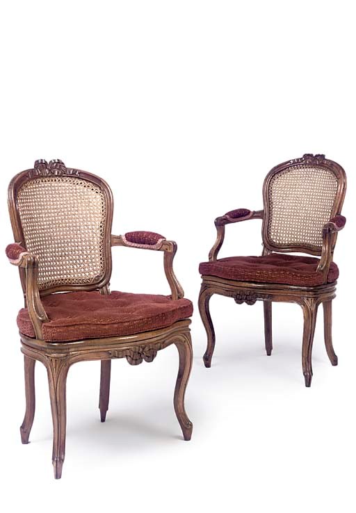 A PAIR OF FRENCH BEECH FAUTEUILS