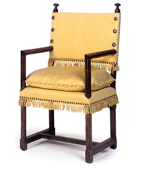 A NORTH ITALIAN WALNUT AND BRONZE MOUNTED ARMCHAIR