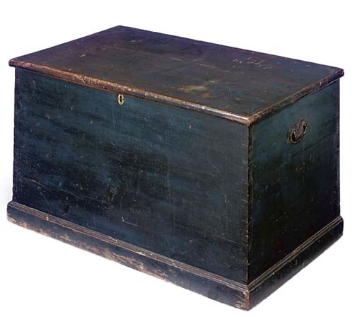 A BLUE PAINTED PINE CHEST