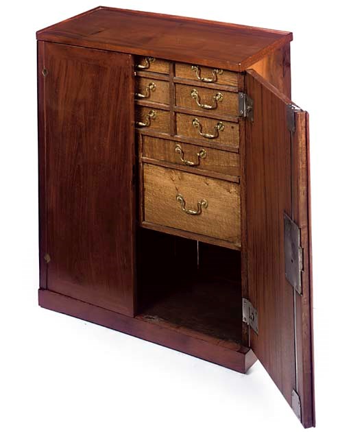 A FRENCH MAHOGANY EBONY AND OAK ESTATE CABINET