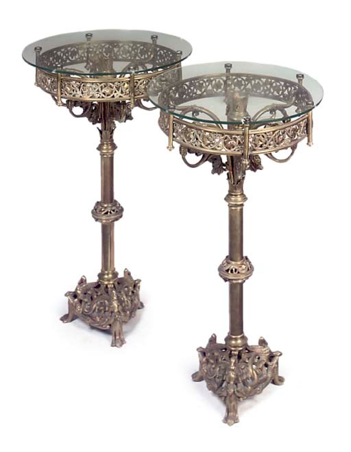 A PAIR OF GILT BRASS OCCASIONAL TABLES