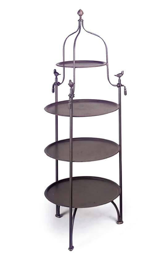 A WROUGHT IRON AND BRASS FOUR-TIER BAKER'S STAND