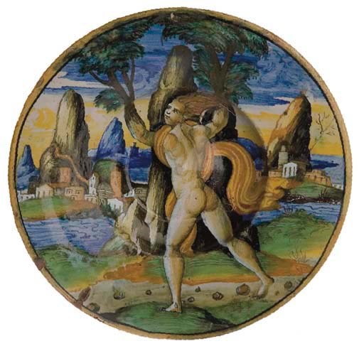 'TONDINO' EN MAJOLIQUE ITALIENNE (LES MARCHES-DUCHE D'URBINO) DU XVIEME SIECLE