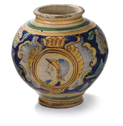 VASE BOULE EN MAJOLIQUE ITALIENNE DE LA FIN DU XVIIEME-DEBUT DU XVIIIEME SIECLE, PEUT-ETRE CALABRE