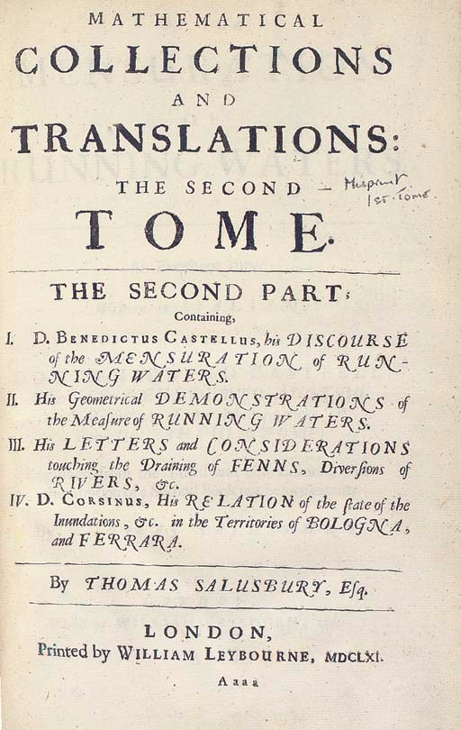 GALILEO GALILEI (1564-1642) AND THOMAS SALUSBURY (CA. 1625-CA. 1665, EDITOR AND TRANSLATOR)