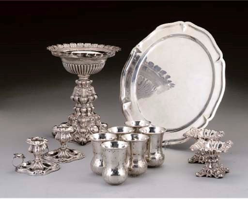 A SET OF SIX MID-19TH CENTURY AUSTRIAN SILVER BEAKERS