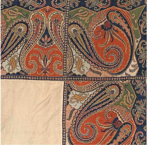 FIVE SHAWLS IN A BROCADED SHAWL BOX