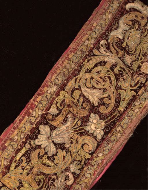 A PORTIERE OF RED VELVET, ITALIAN, 17TH CENTURY