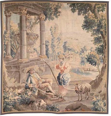 A TAPESTRY WOVEN WITH A BUCOLIC SCENE, 17TH CENTURY