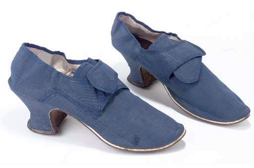 TWO PAIR OF AUSTERE LADIES' HIGH HEELED SHOES, 18TH CENTURY