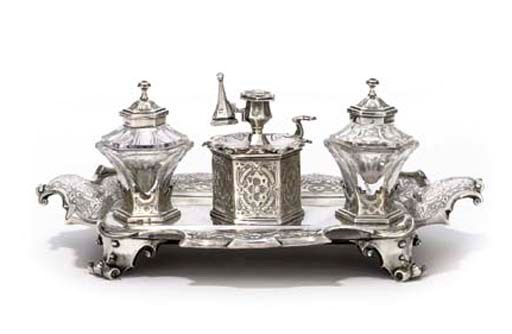 A VICTORIAN SILVER INKSTAND