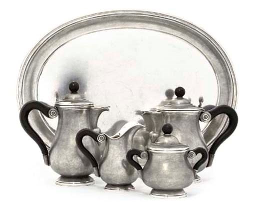 A FOUR-PIECE ITALIAN TEA AND COFFEE-SERVICE WITH A TRAY EN SUITE