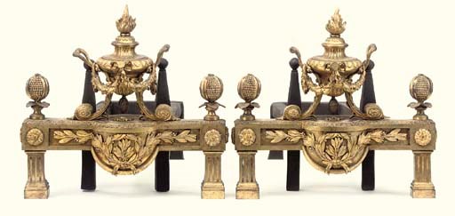 A PAIR OF RESTAURATION ORMOLU CHENETS