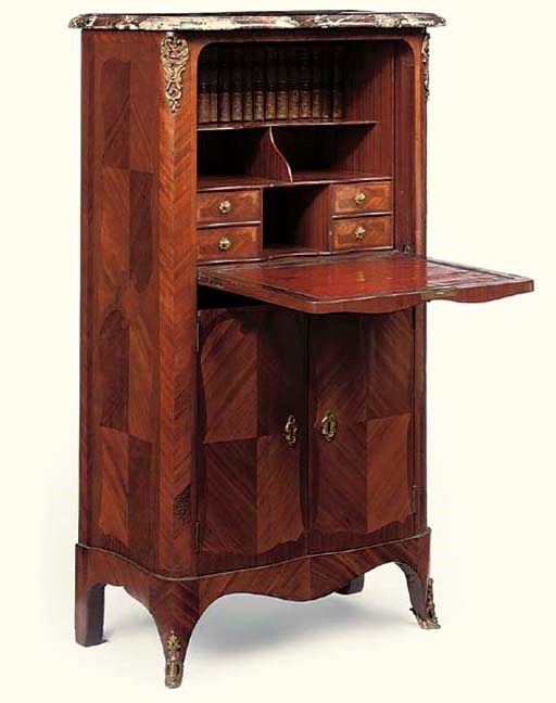 A FRENCH TULIPWOOD AND AMARANTH BOMBE SECRETAIRE