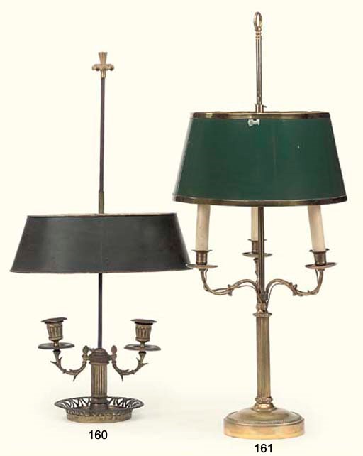 A DIRECTOIRE BRASS TWIN-BRANCH LAMP BOUILOTTE