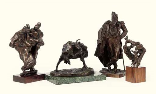 AN ITALIAN BRONZE FIGURE OF MARSHALL NEY AND THREE OTHER BRONZES