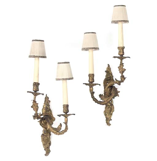 A PAIR OF LOUIS XV ORMOLU TWIN-BRANCH WALL-LIGHTS