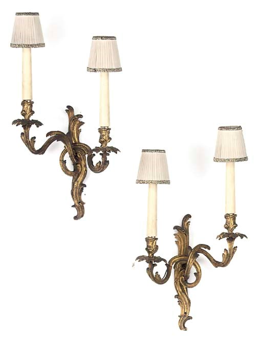A PAIR OF FRENCH ORMOLU TWIN-BRANCH WALL-LIGHTS