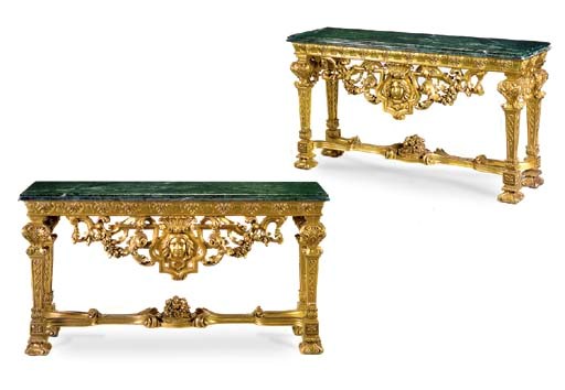 A PAIR OF CARVED GILTWOOD CONSOLE TABLES