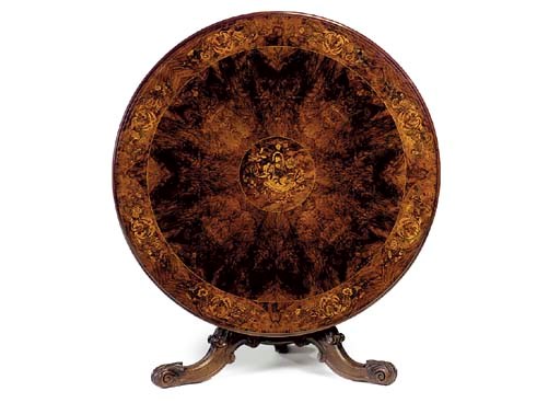 A MID VICTORIAN WALNUT AND MARQUETRY CENTRE TABLE