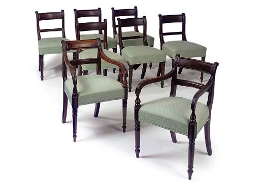 A MATCHED SET OF EIGHT REGENCY MAHOGANY DINING CHAIRS