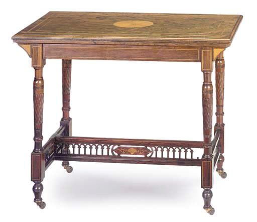 A LATE VICTORIAN ROSEWOOD AND INLAID CARD TABLE